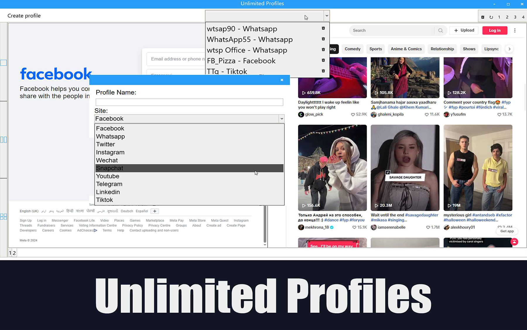 One Social Browser screen